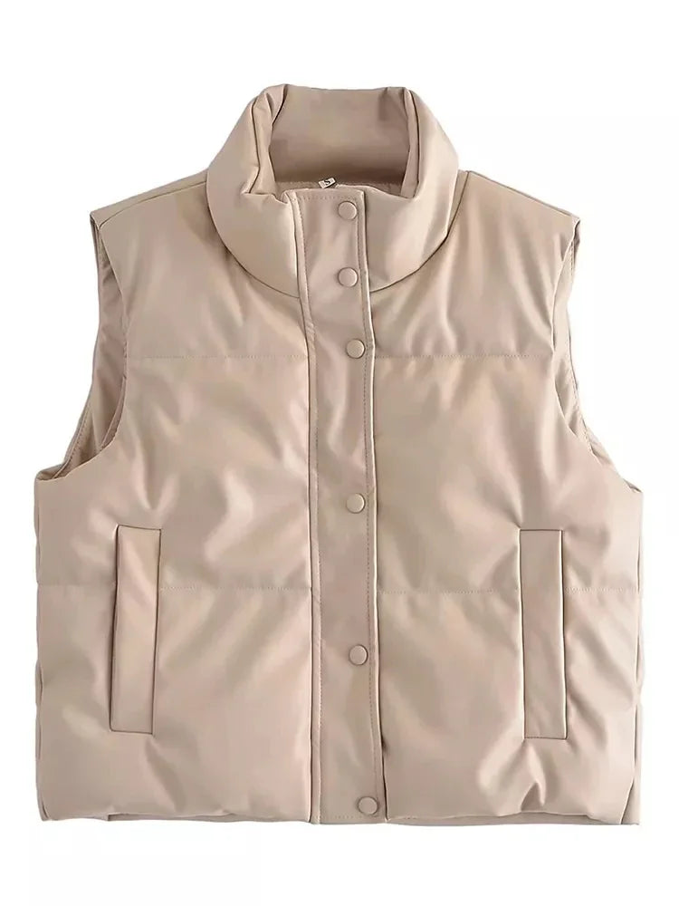 Damen Weste Kurz Stehkragen Elegante Mode aus Hochwertigem Stoff