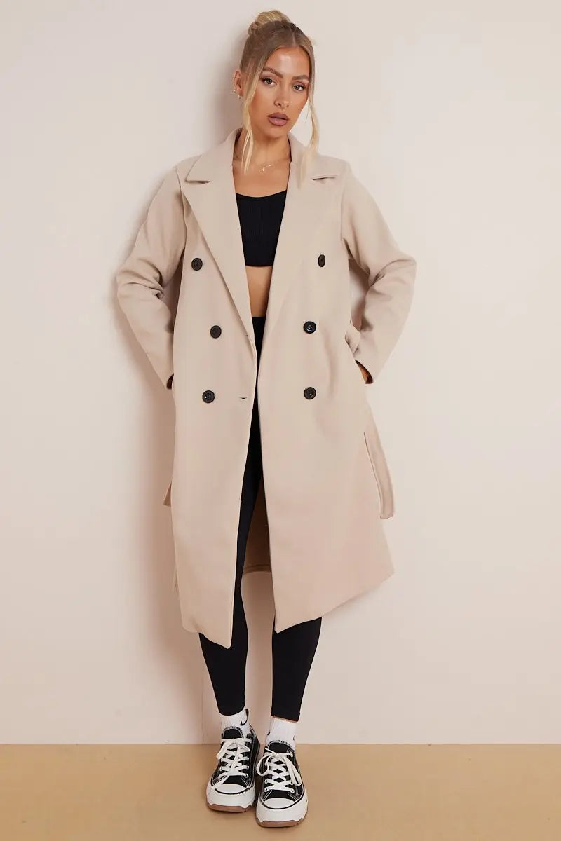 Damen Wollmantel mit Gürtel 100% Wolle Elegant Winter Stil