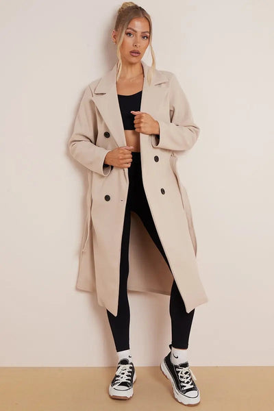 Damen Wollmantel mit Gürtel 100% Wolle Elegant Winter Stil