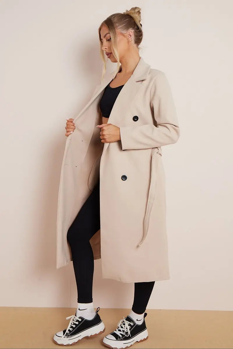 Damen Wollmantel mit Gürtel 100% Wolle Elegant Winter Stil