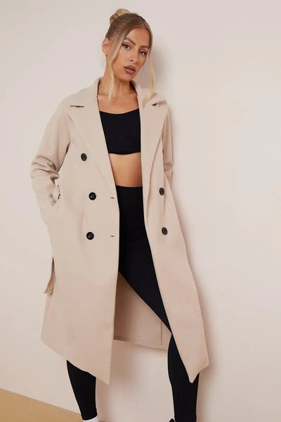 Damen Wollmantel mit Gürtel 100% Wolle Elegant Winter Stil
