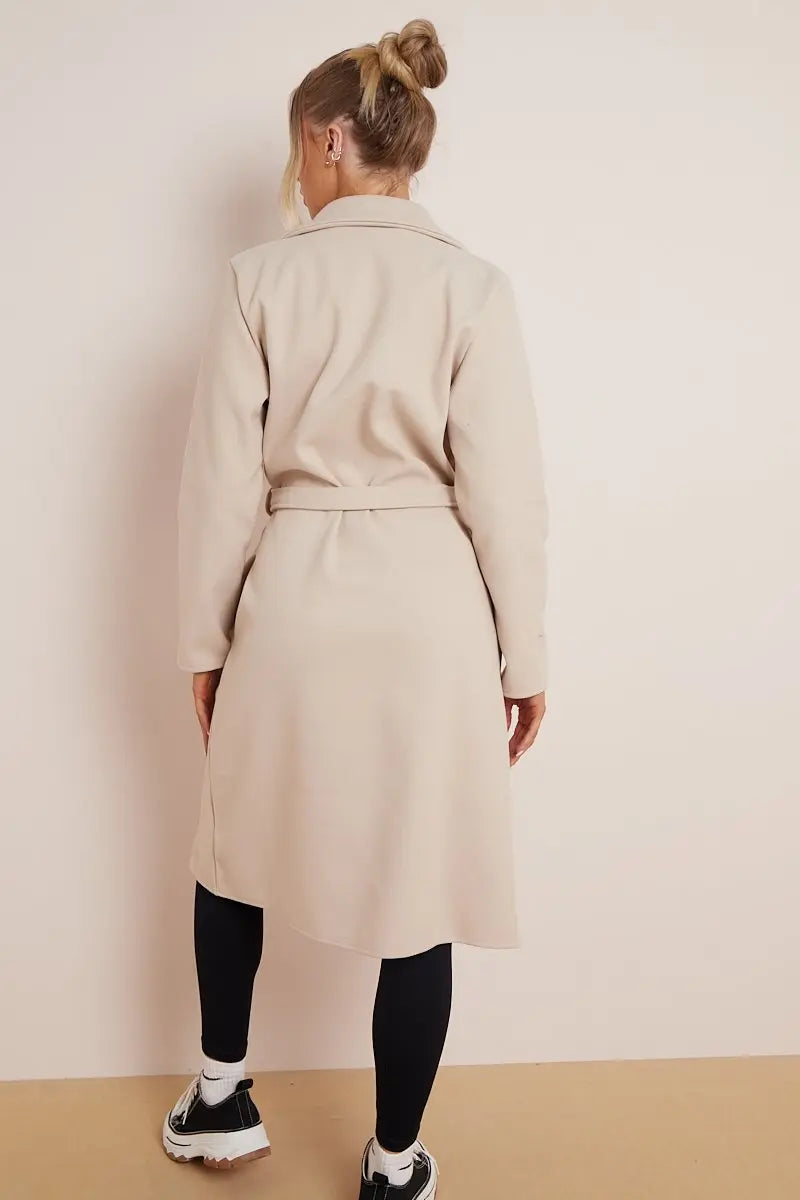 Damen Wollmantel mit Gürtel 100% Wolle Elegant Winter Stil