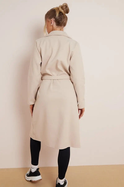 Damen Wollmantel mit Gürtel 100% Wolle Elegant Winter Stil