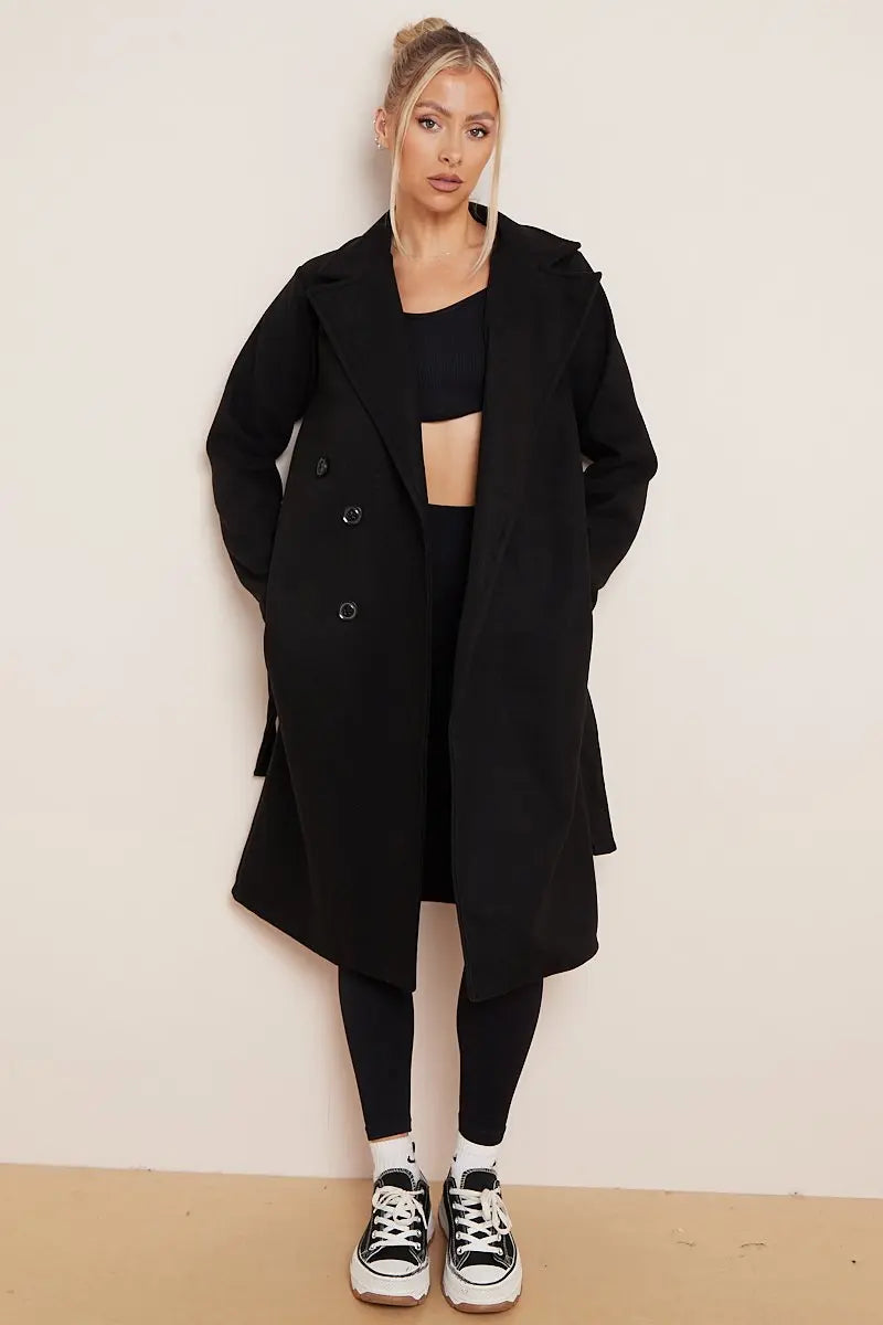 Damen Wollmantel mit Gürtel 100% Wolle Elegant Winter Stil