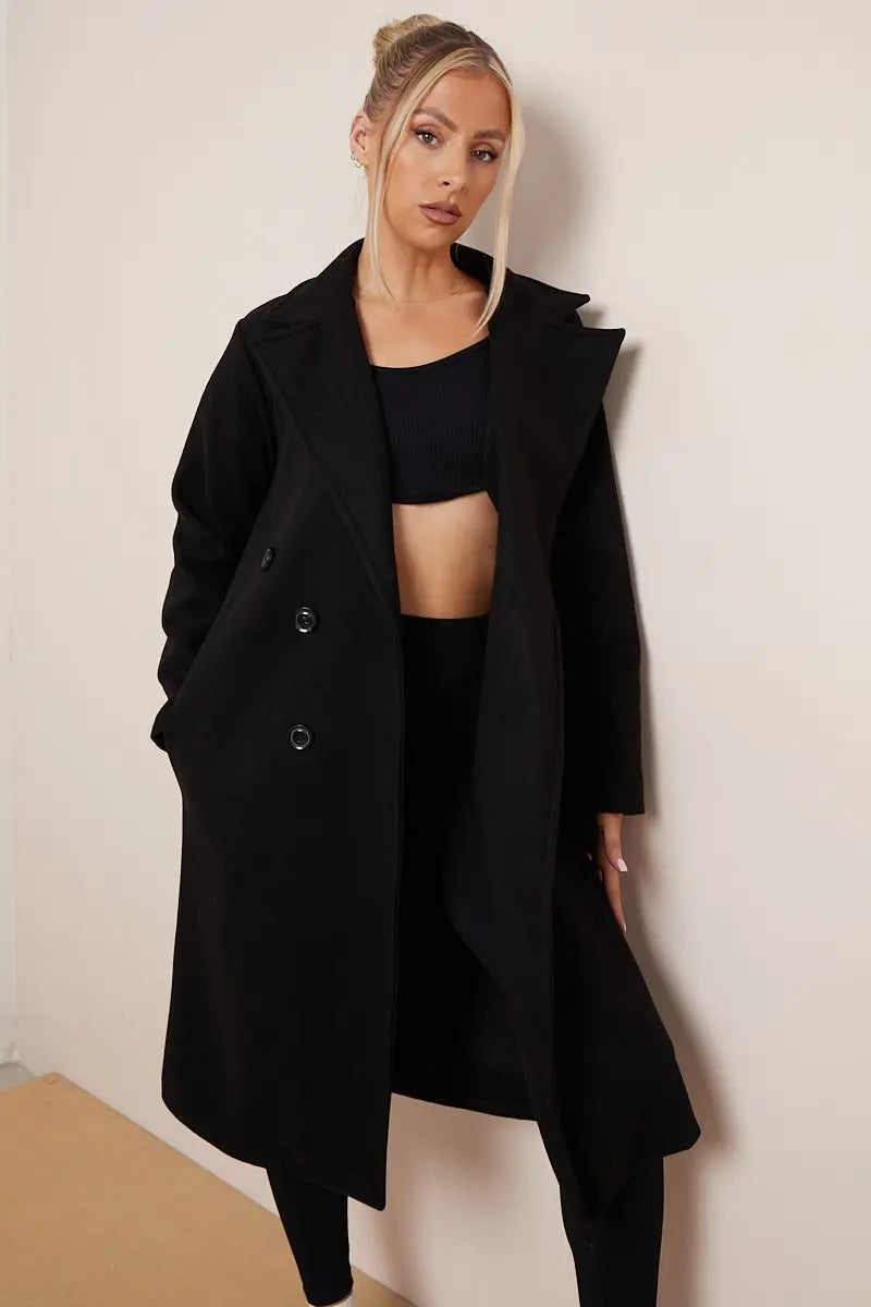 Damen Wollmantel mit Gürtel 100% Wolle Elegant Winter Stil