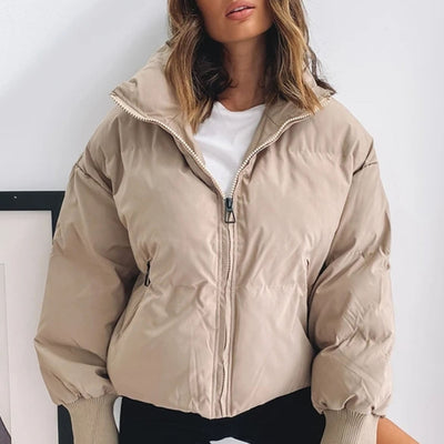 Damenjacke Cropped Pufferjacke Polyester Stehkragen