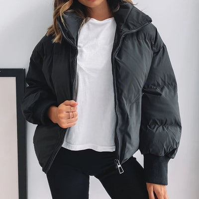 Damenjacke Cropped Pufferjacke Polyester Stehkragen