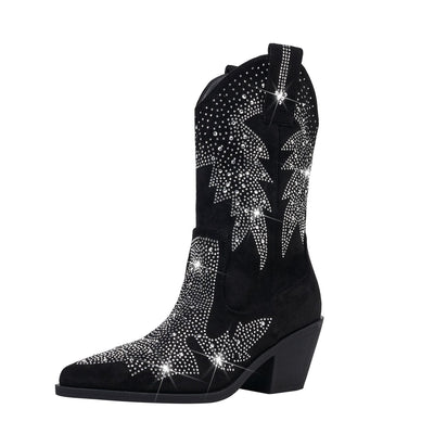 Damenstiefel Wildleder Elegant Mittlere Wadenhöhe mit Strassverzierungen
