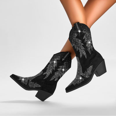 Damenstiefel Wildleder Elegant Mittlere Wadenhöhe mit Strassverzierungen