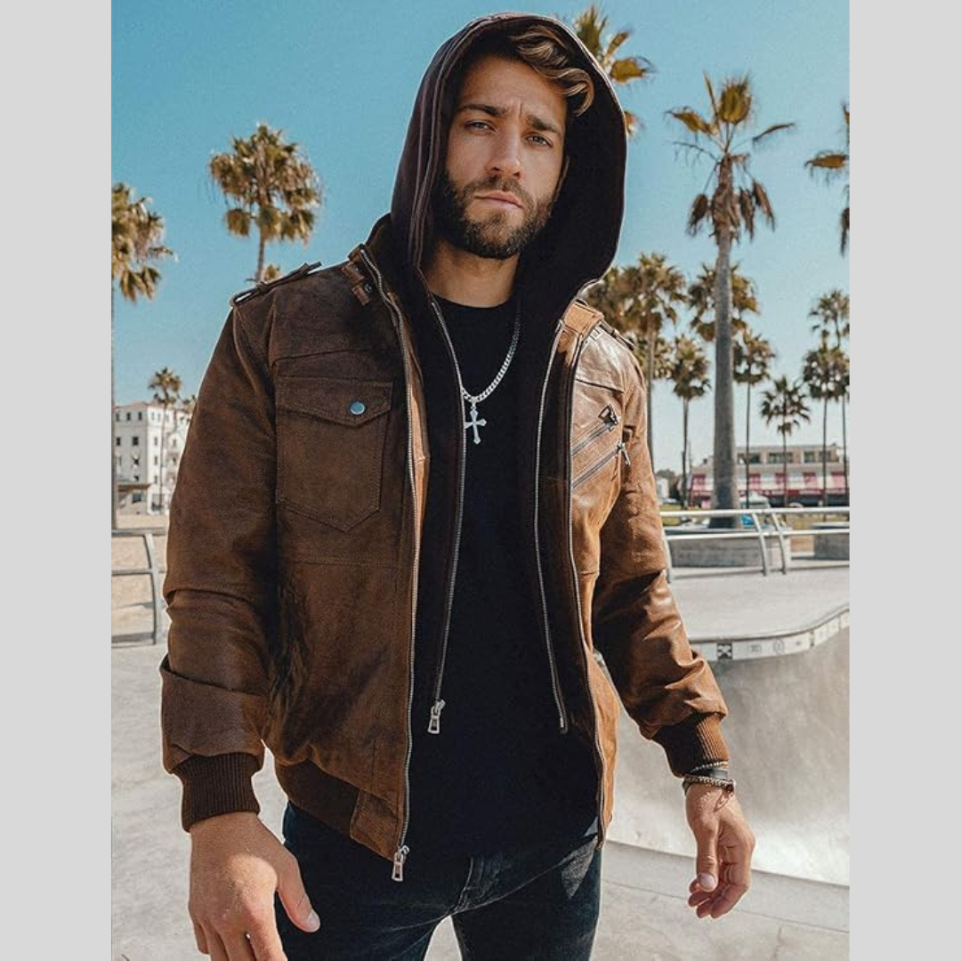 FLAVOR HOLLYWOOD™ | LEDERJACKE MIT ABNEHMBAREM KAPUZE