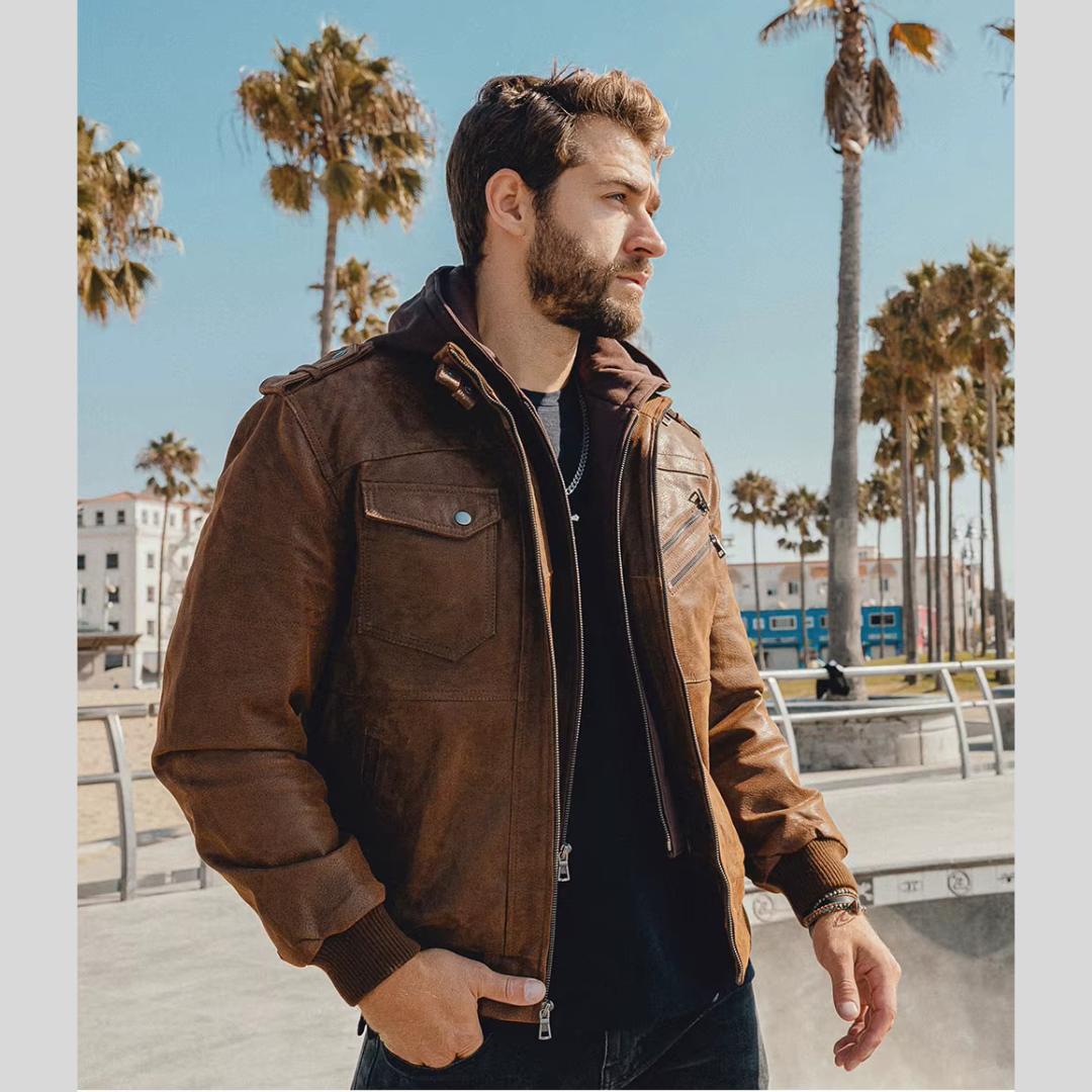 FLAVOR HOLLYWOOD™ | LEDERJACKE MIT ABNEHMBAREM KAPUZE