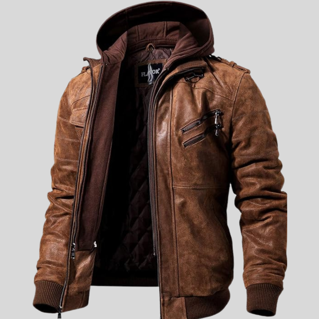 FLAVOR HOLLYWOOD™ | LEDERJACKE MIT ABNEHMBAREM KAPUZE