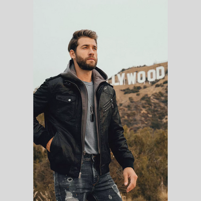 FLAVOR HOLLYWOOD™ | LEDERJACKE MIT ABNEHMBAREM KAPUZE
