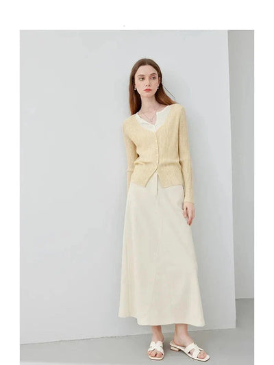 Nieuwe elegante lange kaki rok in Franse stijl