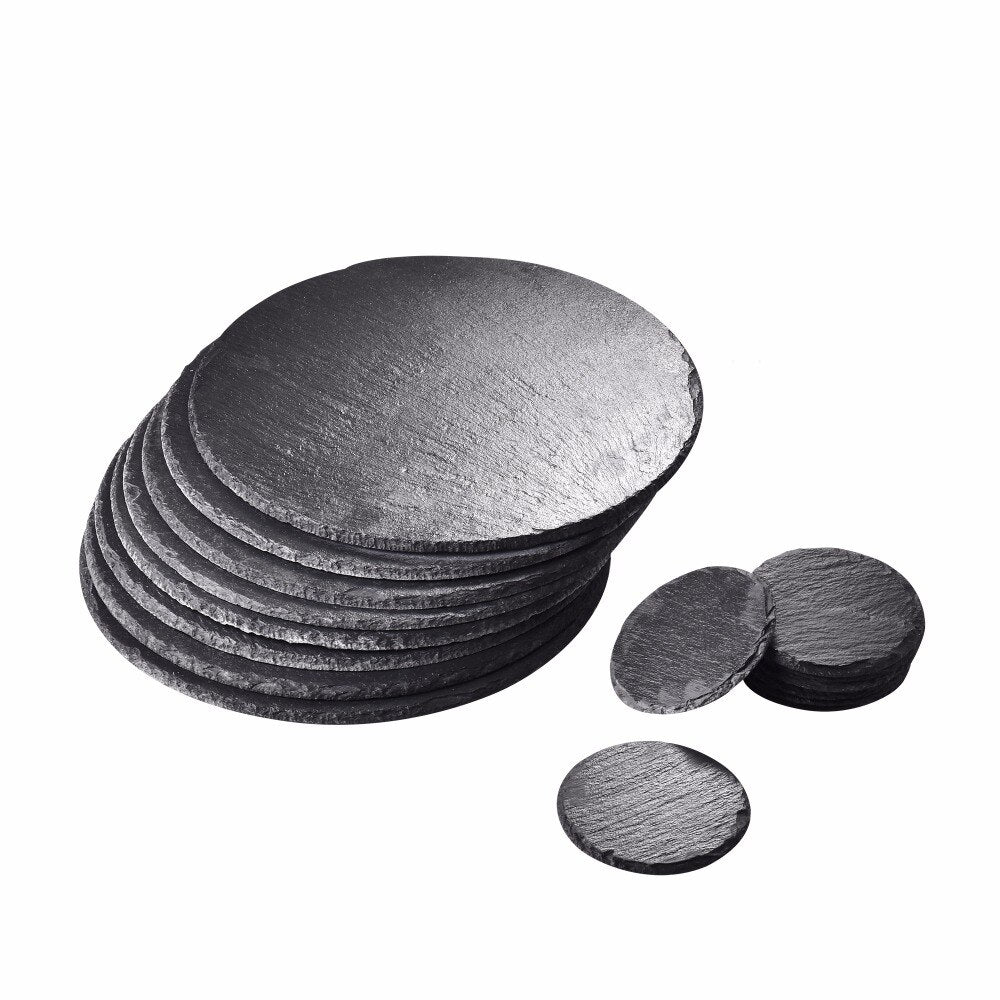 16 PCS Runde Naturschiefer-Untersetzer und Tischsets