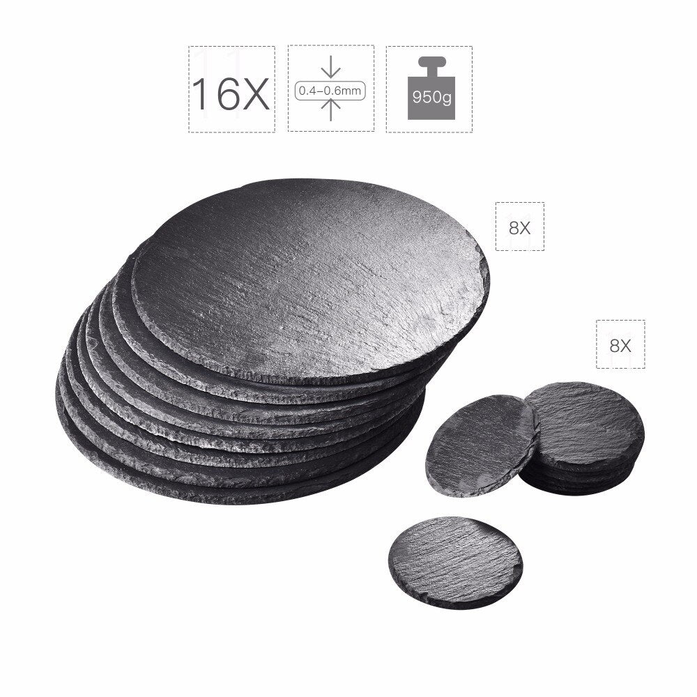 16 PCS Runde Naturschiefer-Untersetzer und Tischsets