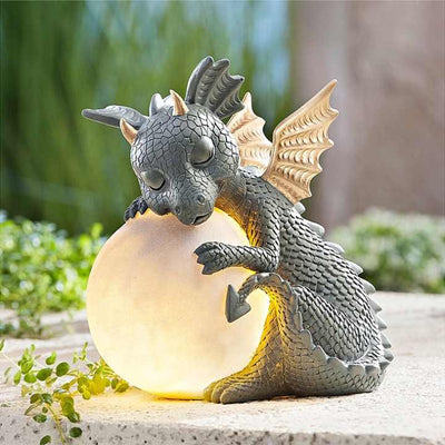 Gartenstatue - Draconis - Solarbeleuchtung - Harz-Drachenstatue Lampe