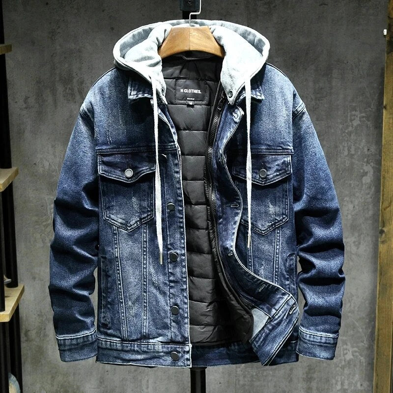 Herren-Jeansjacke aus Baumwolle mit abnehmbarer Kapuze