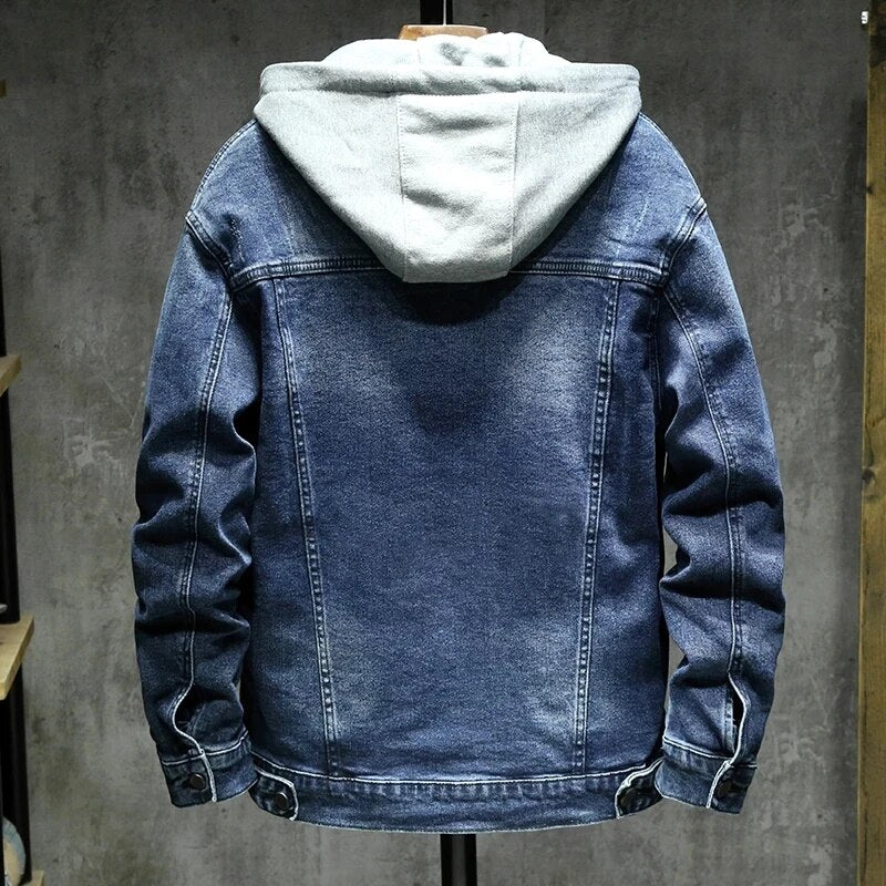 Herren-Jeansjacke aus Baumwolle mit abnehmbarer Kapuze