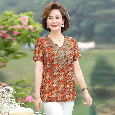 Elegantes Blusen-T-Shirt mit Perlmuttknöpfen