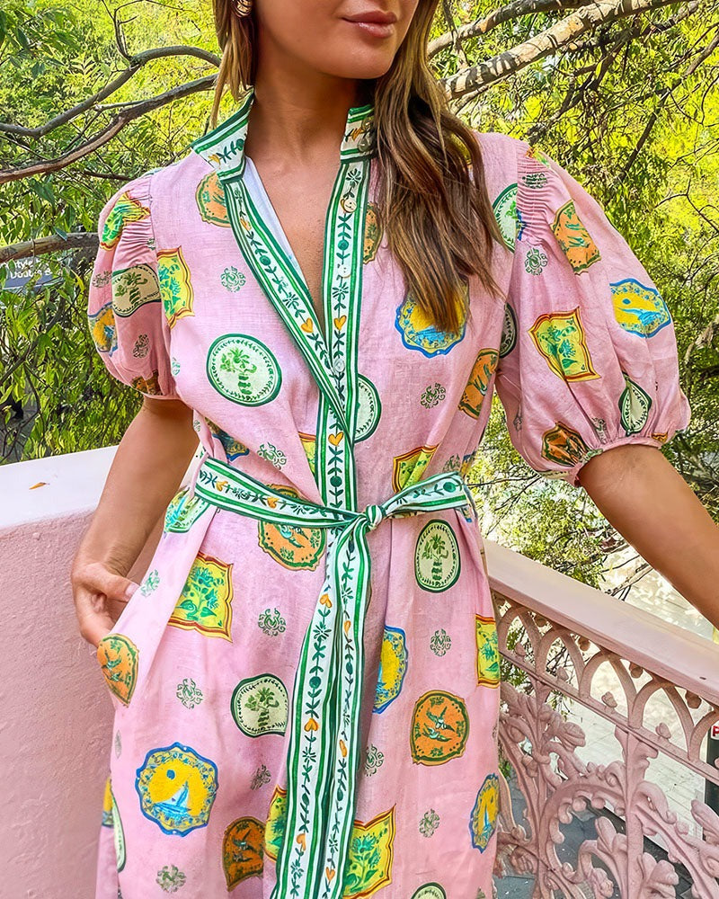 Gwyneth | Midikleid mit Ballonärmeln und Druck