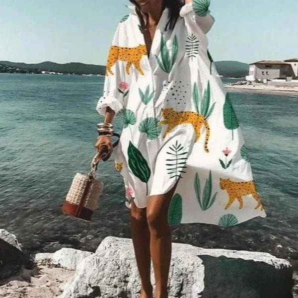 Damen Hemdblusenkleid aus Baumwolle mit Knöpfen und Taillenband – Sommerlook