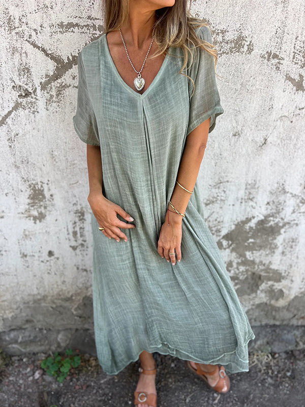 Mila™ - V-Kleid aus Baumwolle und Leinen