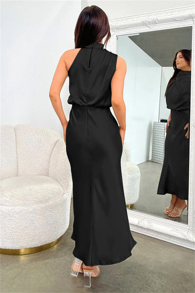 Valeria™ | Lange Satinrobe mit Halterneck