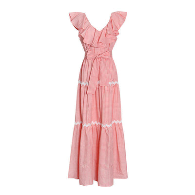 Maxikleid mit Voluminösen Rüschen & Tailliertem Bund | Damen Sommerkleid