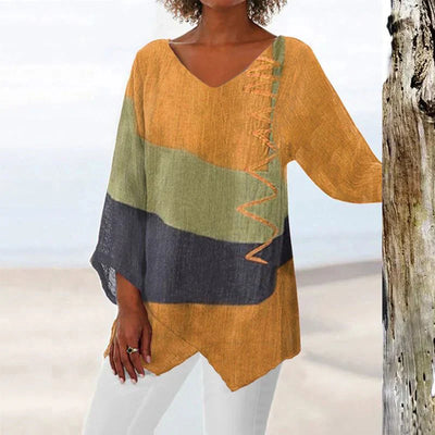 Jutta | Stilvolles V-Ausschnitt Color Block Top