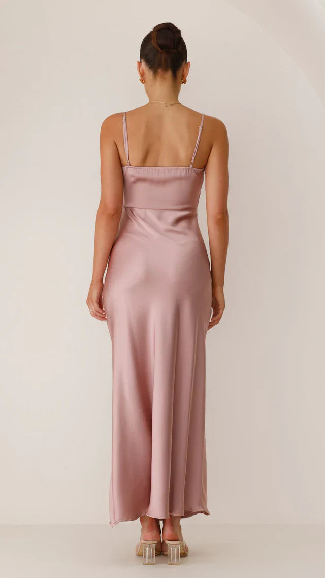 Elegantes Damen Satin Maxikleid mit Beinschlitz – Festlich & Feminin