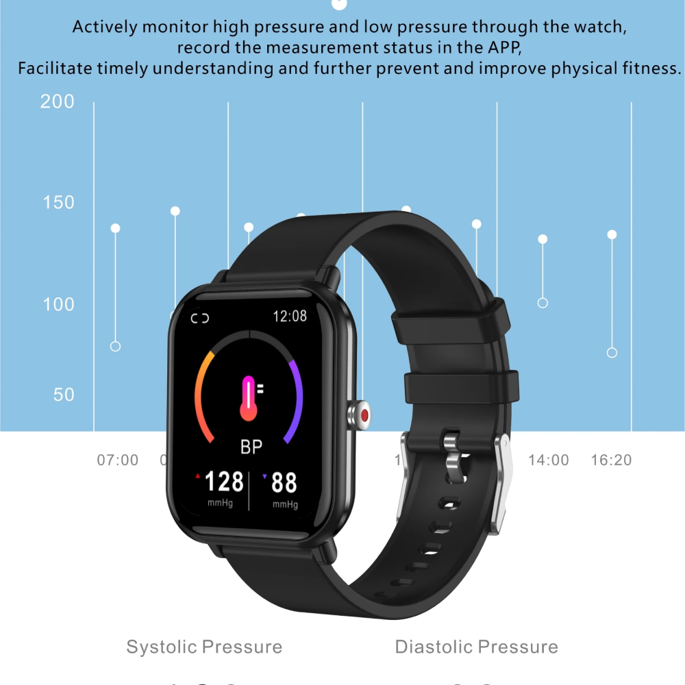2024 Blutdruckmonitor Handgelenk Sport Wasserdichte Blutdruck Smartwatch für Android iOS