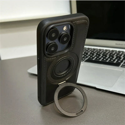 Premium Leder MagSafe Hülle mit ausklappbarem Ringständer