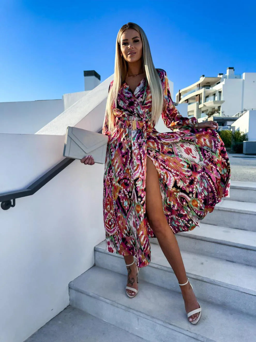 ODELIA I LANGARMKLEID MIT SCHLITZ