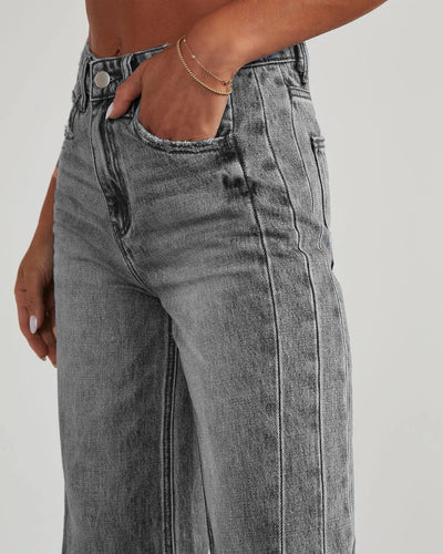 Damen-Weitbein-Jeans in Grau mit Raw-Hem
