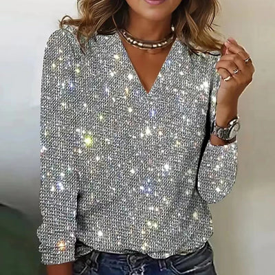 Glamouröser Pullover mit V-Ausschnitt