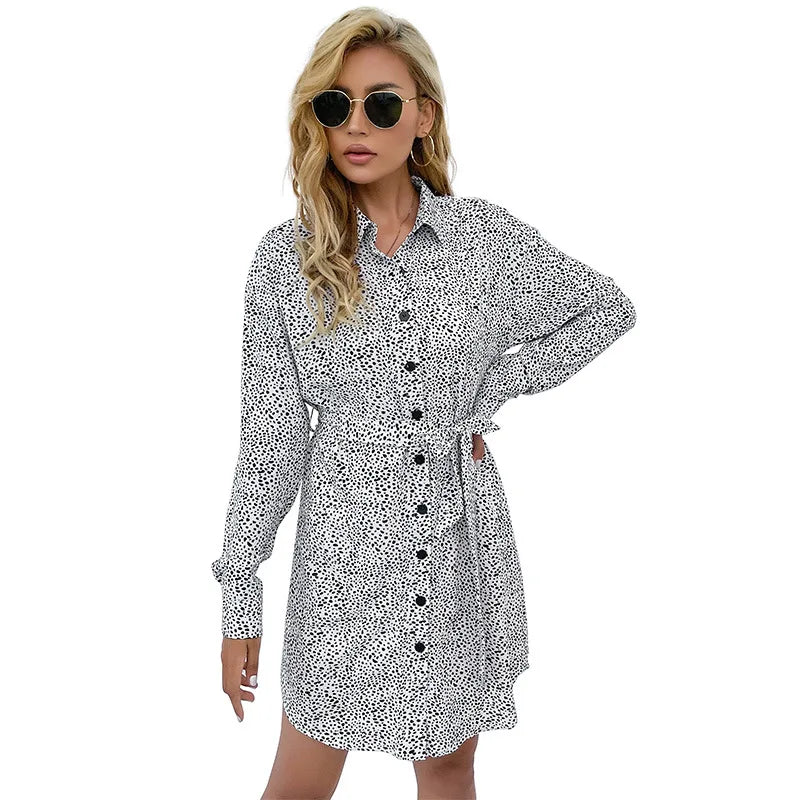 Trendiges Hemdkleid mit Gürtel und monochromem Print