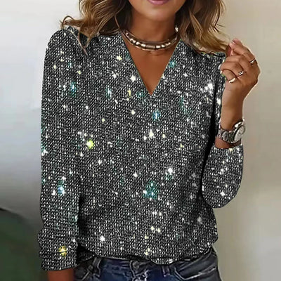 Glamouröser Pullover mit V-Ausschnitt