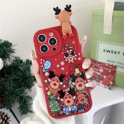 Festliche 3D Bären- & Rentier-Weihnachts-Hülle für iPhone – Weiche Silikonabdeckung