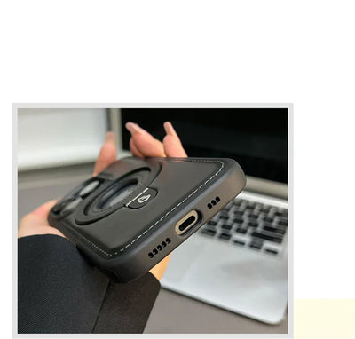 Premium Leder MagSafe Hülle mit ausklappbarem Ringständer