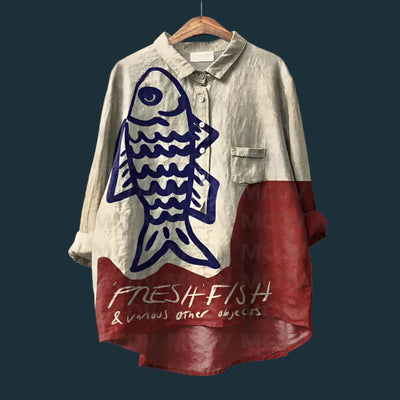 Dagmar | Bequemes Vintage-Shirt mit Fischprint