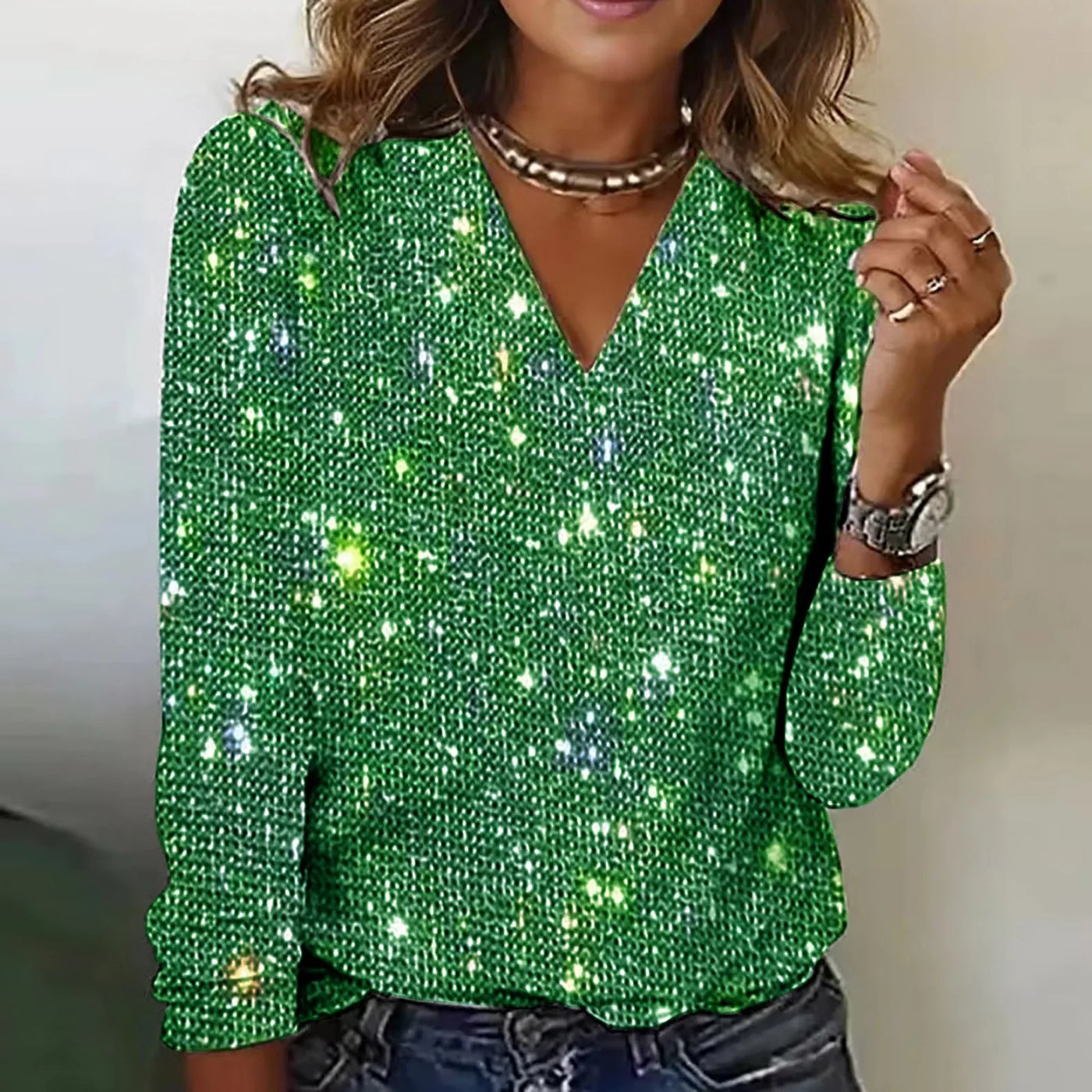 Glamouröser Pullover mit V-Ausschnitt
