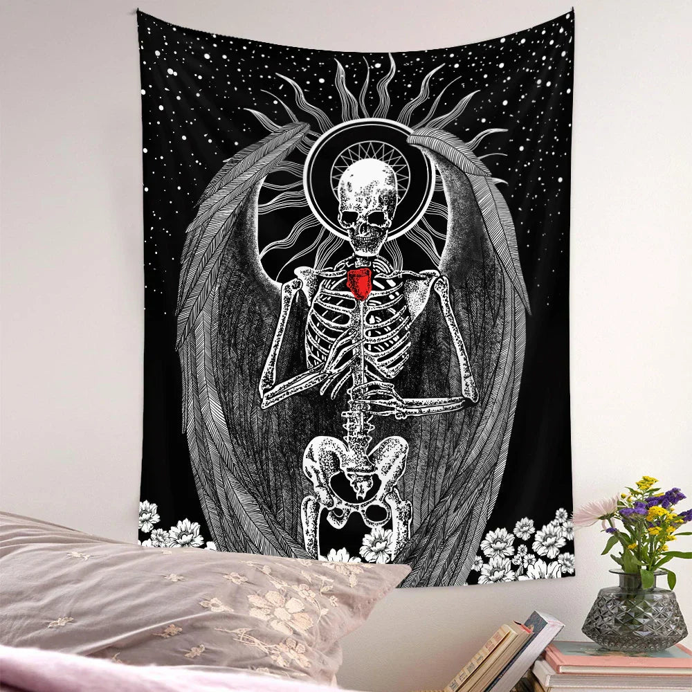 Schädel Hochzeits Tarot Wandteppich