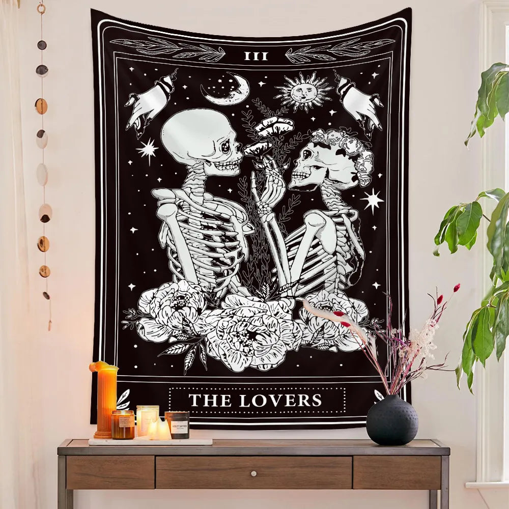 Schädel Hochzeits Tarot Wandteppich