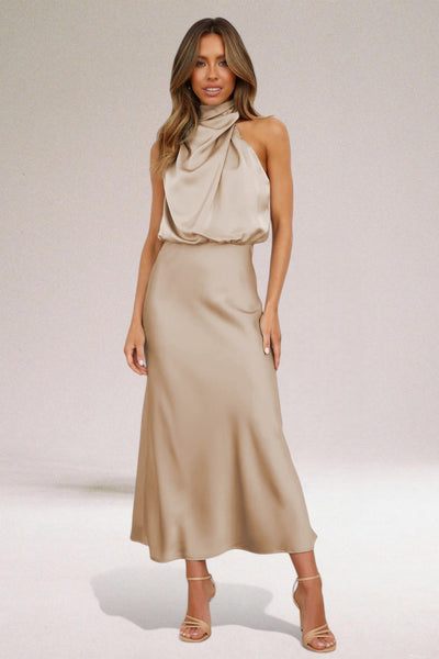 VALENTINA | Elegantes Satin-Kleid mit ausgefallenen Details