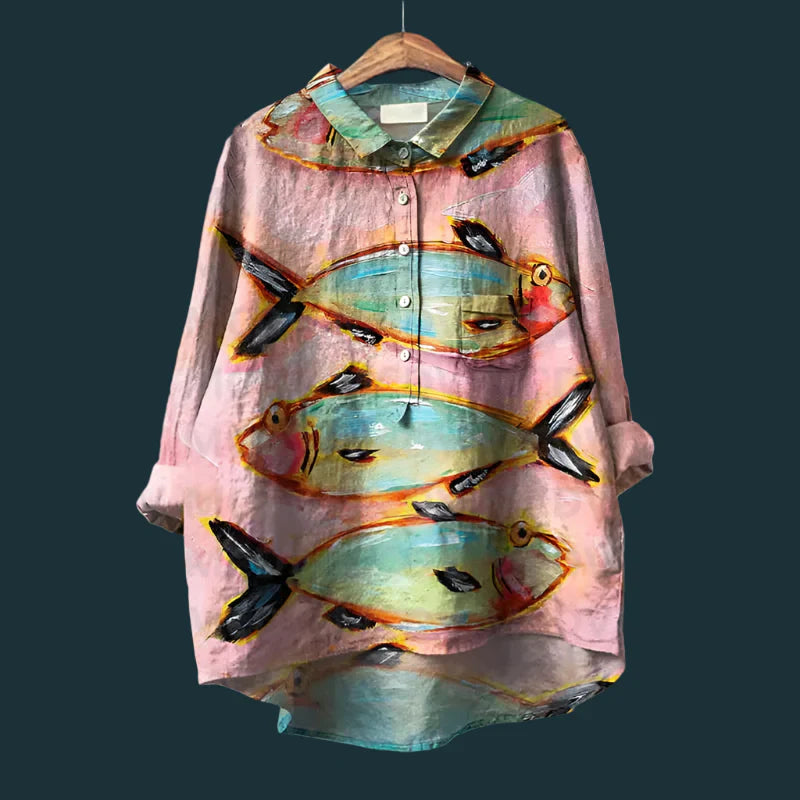 Dagmar | Bequemes Vintage-Shirt mit Fischprint