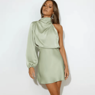 Elegantes One-Shoulder Satinkleid Damen - Abendkleid & Cocktailkleid