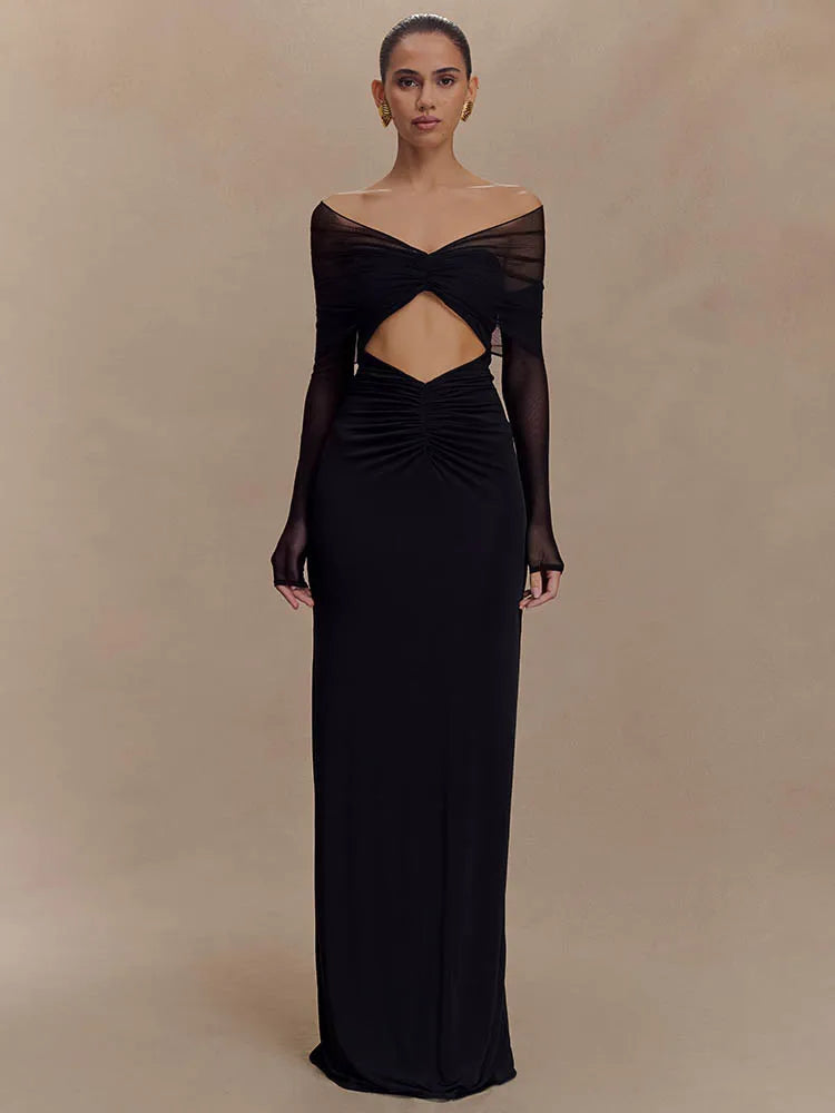 Schulterfreies Maxikleid mit Cut-Out und langen Ärmeln für Damen