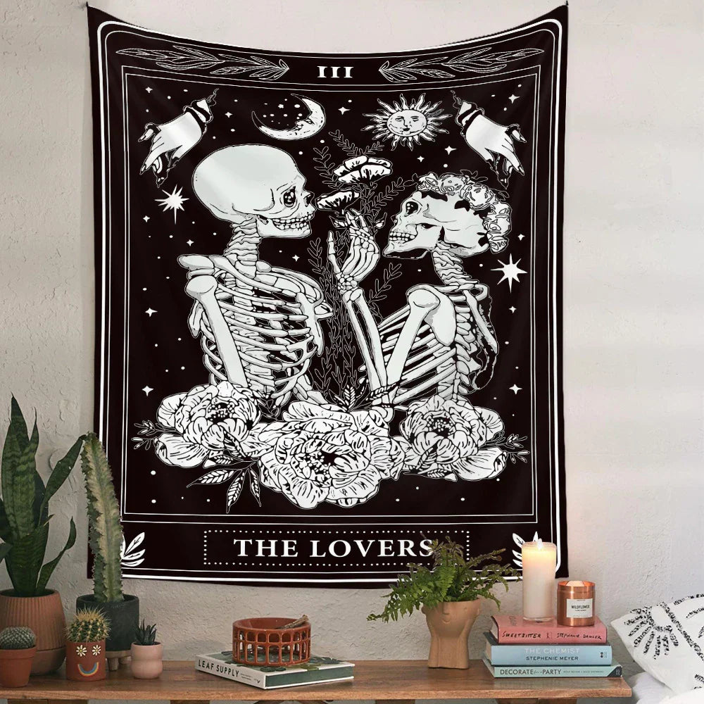 Schädel Hochzeits Tarot Wandteppich