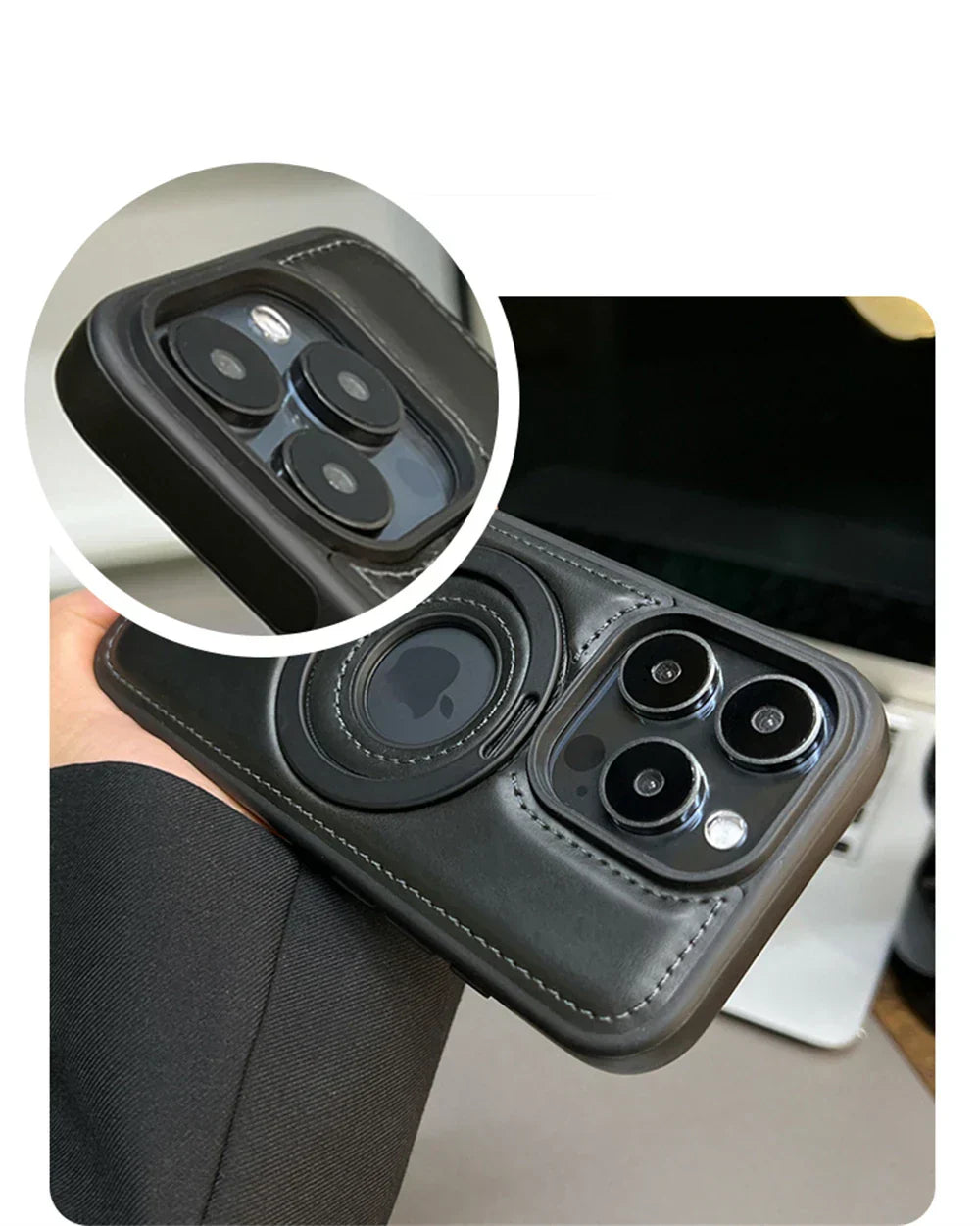 Premium Leder MagSafe Hülle mit ausklappbarem Ringständer